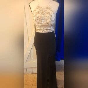 Elegant Black and White Embellished Gown